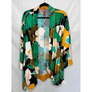 IC Collection Connie K Abstract Floral Kimono Jacket Womens 1X Art To Wear USA